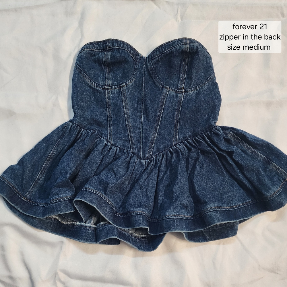 Forever 21 Blue Denim Bustier Top